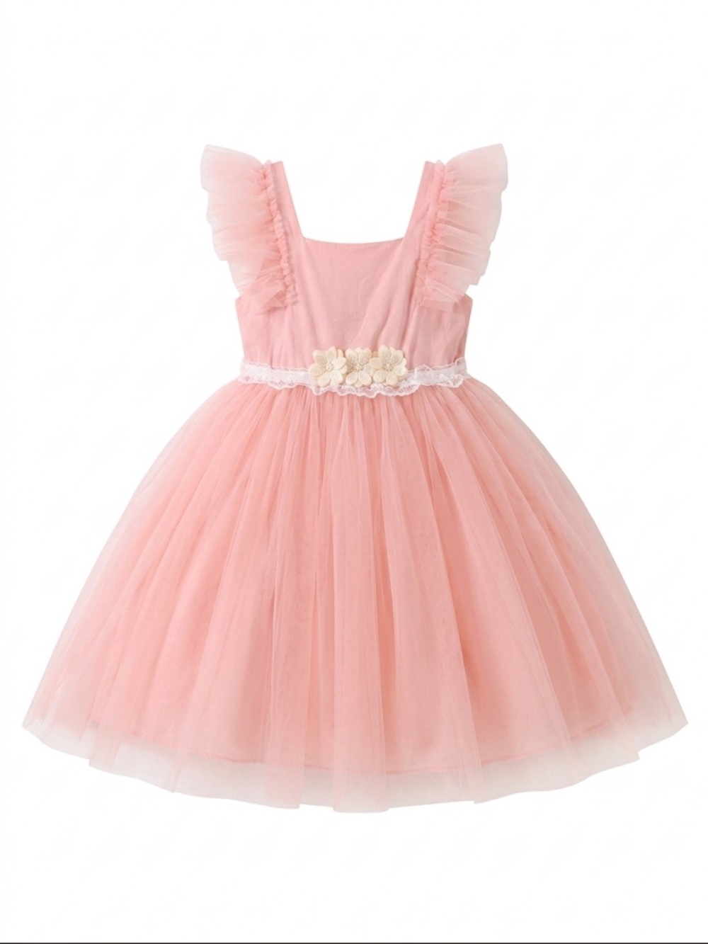 Toddler Pink Tulle Flower Waist Party Dress